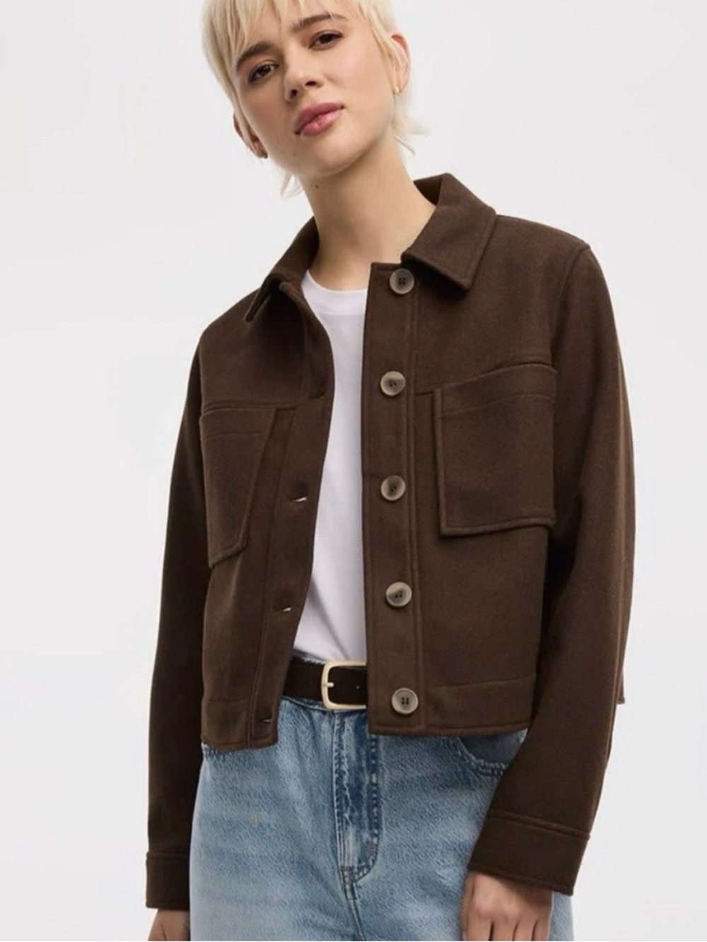 Reitmans Cropped Brown Shacket - Jacket